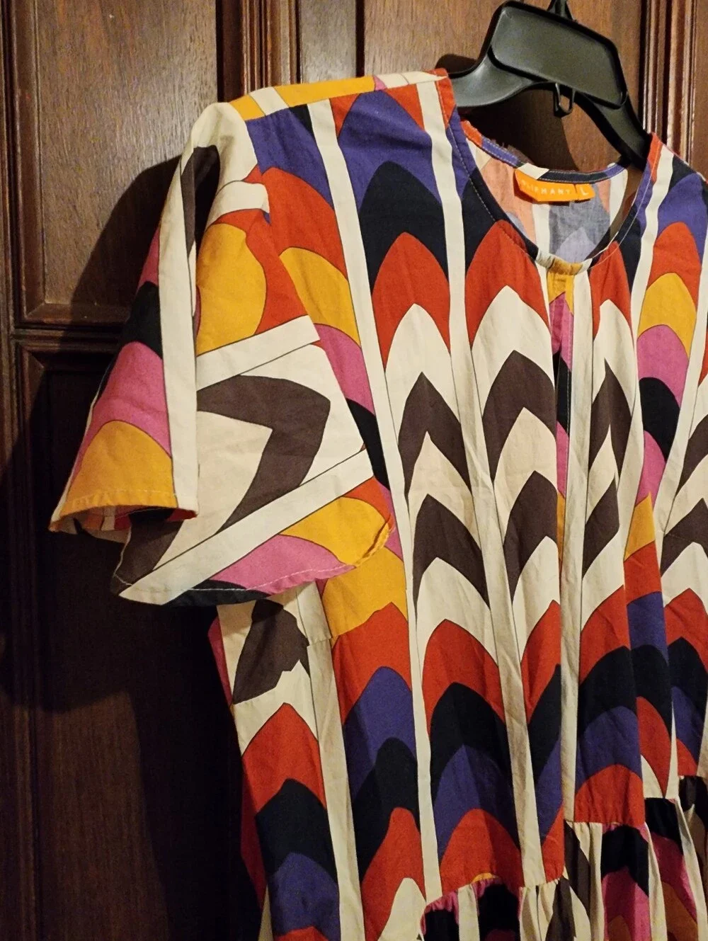 NWOT-OLIPHANT Geometric Multicolor Tiered Maxi Dress Size L-BohoChic
